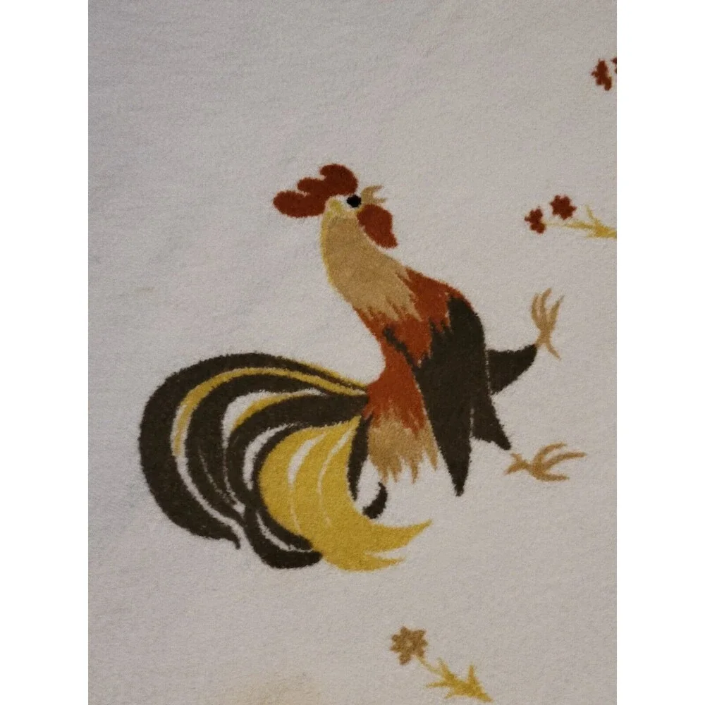Vintage California Hand Prints Terry Tablecloth Roosters READ